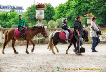Horse-rides for kids is very popular in the Jardin du Luxembourg